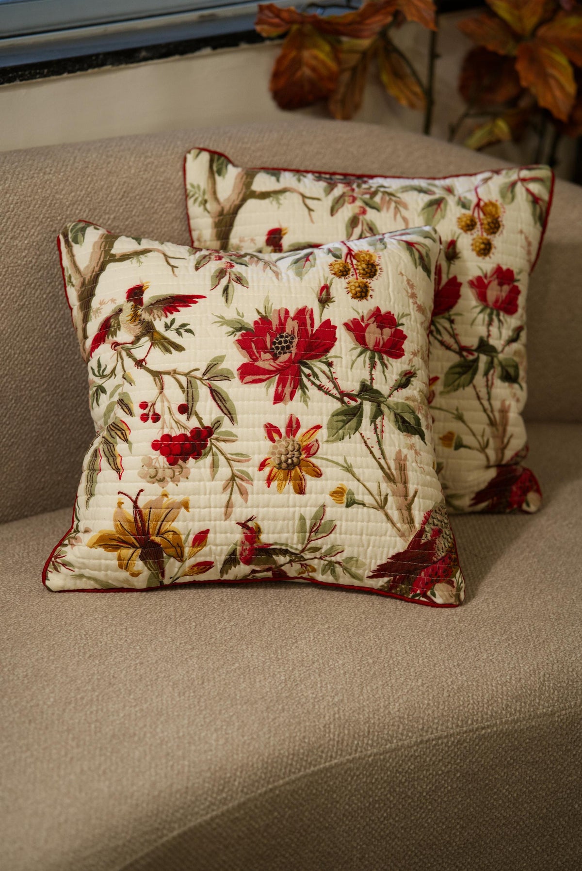 The Red Pansy- Quilted Cushion cover