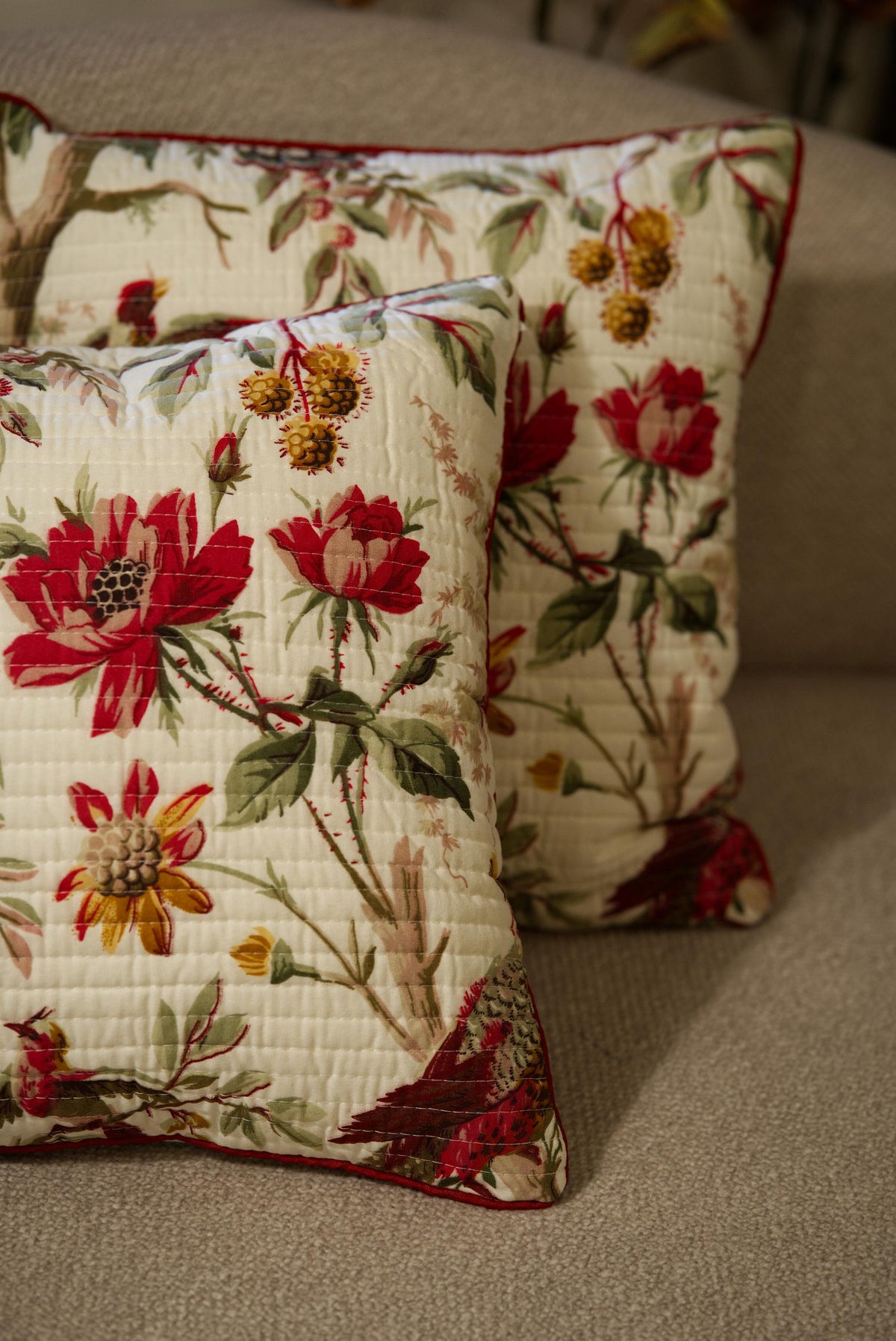 The Red Pansy- Quilted Cushion cover