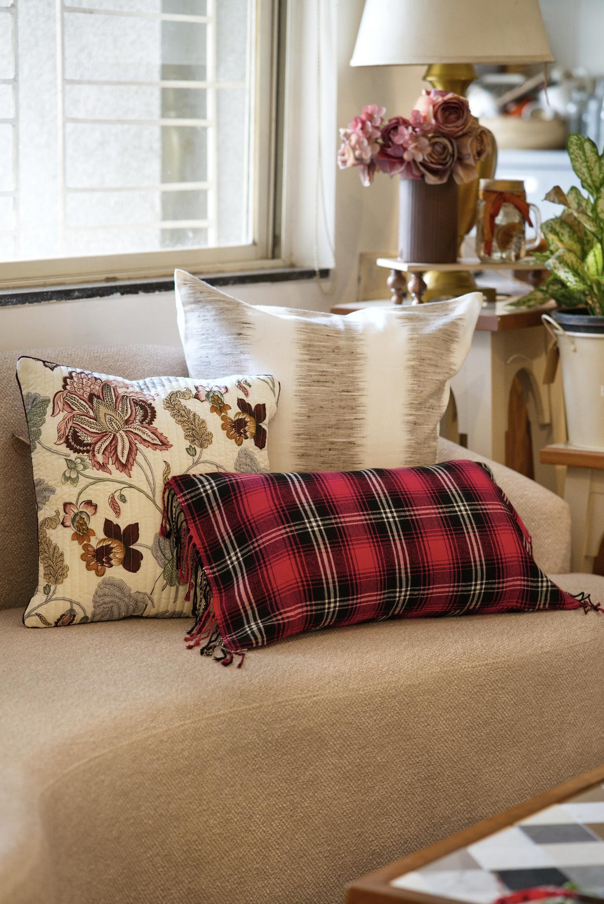 The Rosewood & Plaid Cushion set